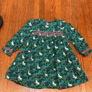 Mini Boden Corduroy Unicorn Smocked Dress – Emerald Green – Girls 5-6 Years